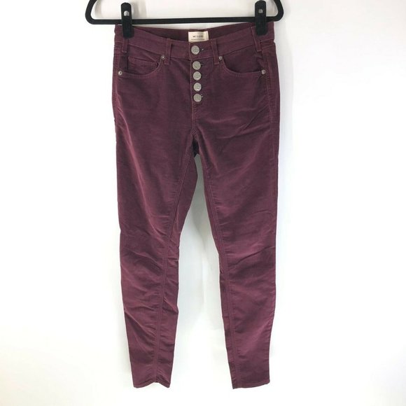 McGuire Womens Skinny Pants Velvet Button Fly Stretch Burgundy Size 25 - Picture 1 of 5